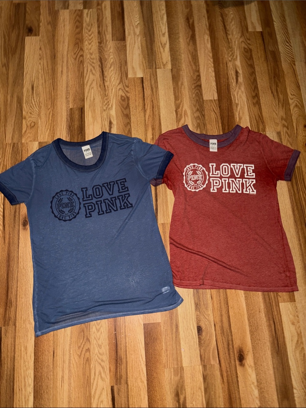 PINK Victoria's Secret  'Love Pink' Short Sleeve Tee Duo - Dark Blue & Maroon